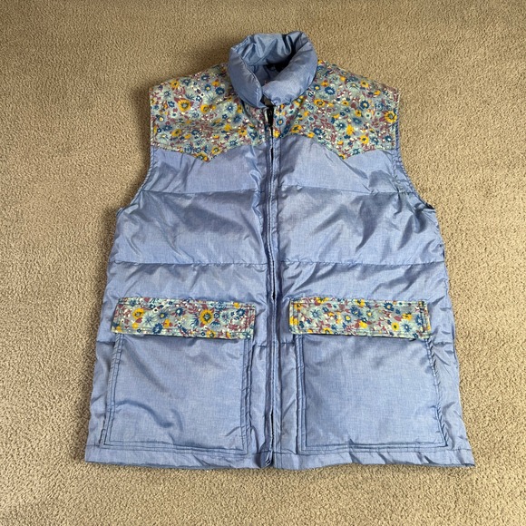 Vintage Frostline Puffer Vest Womens S Blue Floral Western Yoke - Picture 11 of 11